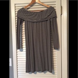 Black and white striped off the shoulder dress